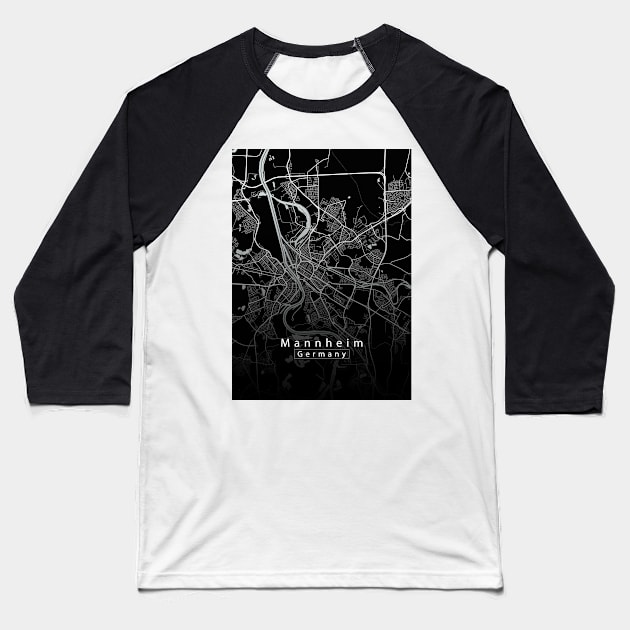 Mannheim Germany City Map dark Baseball T-Shirt by Robin-Niemczyk